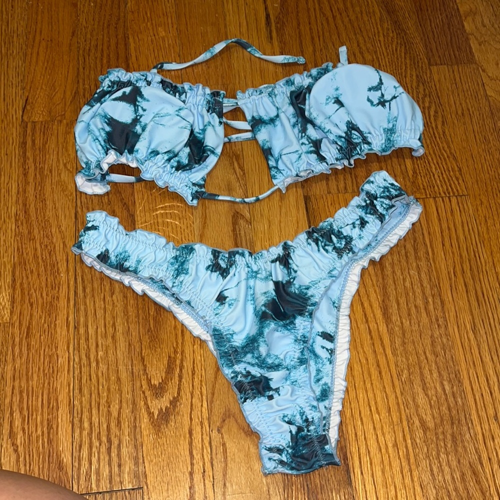 Blue tie dye bikini set